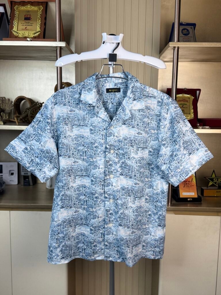 Ariza Coastal Toile Print Premium Linen Cuban Collar Shirt